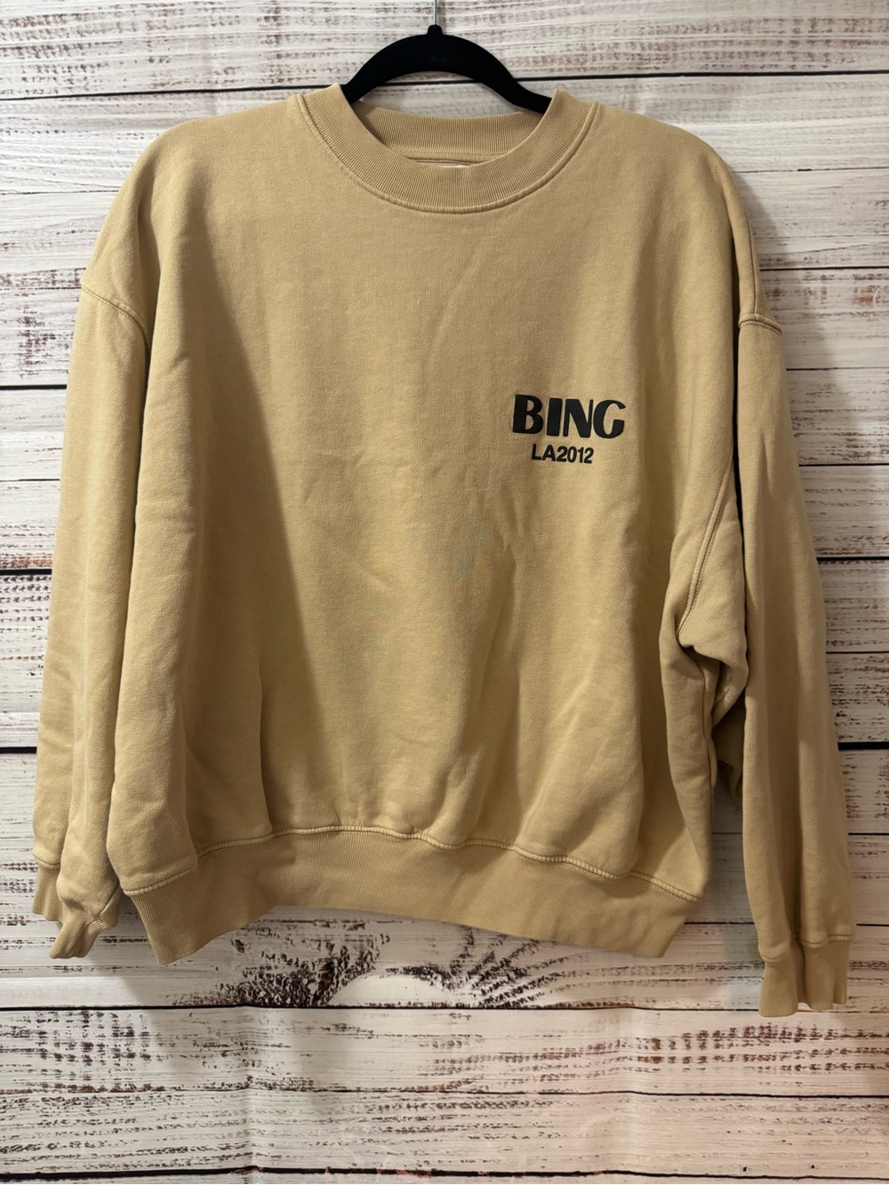 Anine Bing Beige Crewneck Sweatshirt with Black Logo